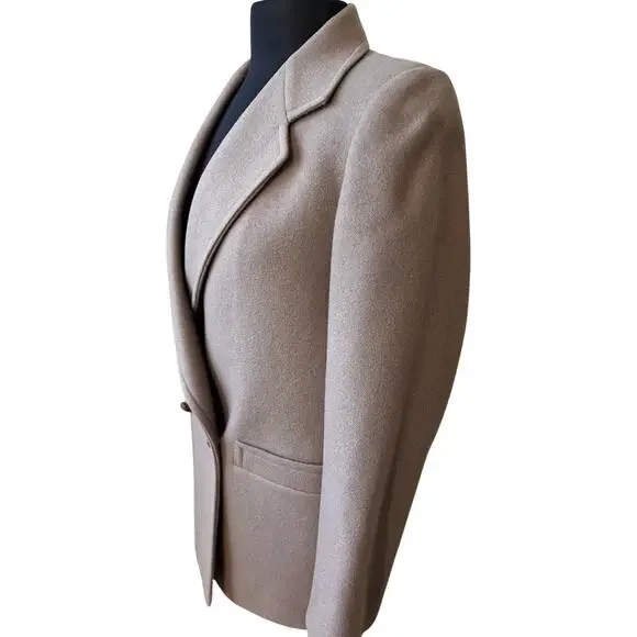 Vintage David Brooks Ltd Tan Taupe 100% Wool Blazer size 6 Light Academia 80s - Picture 8 of 11